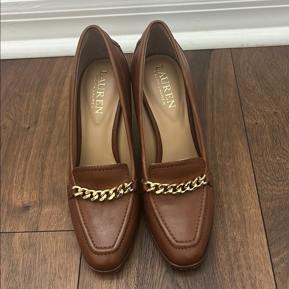 Lauren Ralph Lauren Brown Gold Chain Flats